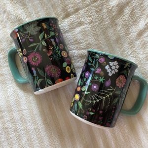 Set of 2 plant lover mugs. Art by Halpin. NWT. Pressed flowers